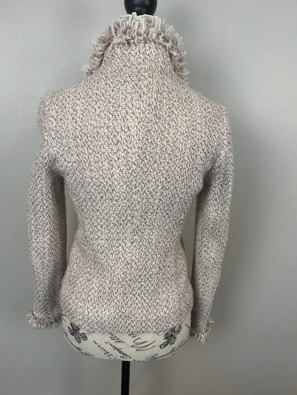 Utd Textured Tweed Jacket Blush Pink Ruffle Trim Fringe Open Front M READ - Picture 8 of 12